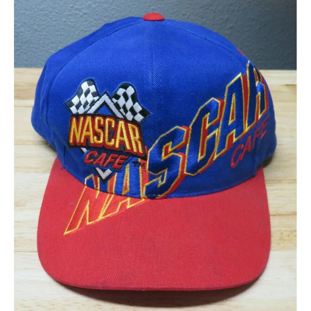 NASCAR Myrtle Beach Cafe Snap Back Hat Cap Blue Red Spell Out Vintage Cotton